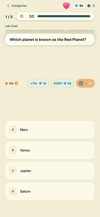 A Zag's Trivia question with four answers